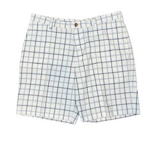 IZOD Golf X-Treme Function Men's Shorts Windowpane Plaid White w/Navy Gray 40